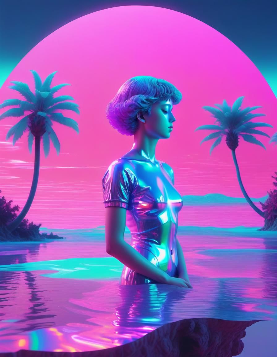 Holographic Vaporwave Aesthetic Evokes Wistful Nostalgia