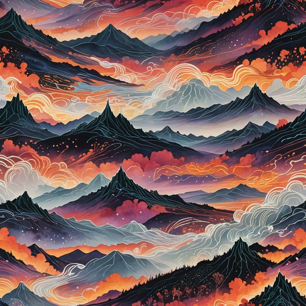 Ethereal Script Dreamscape with Silver Ink Calligraphy