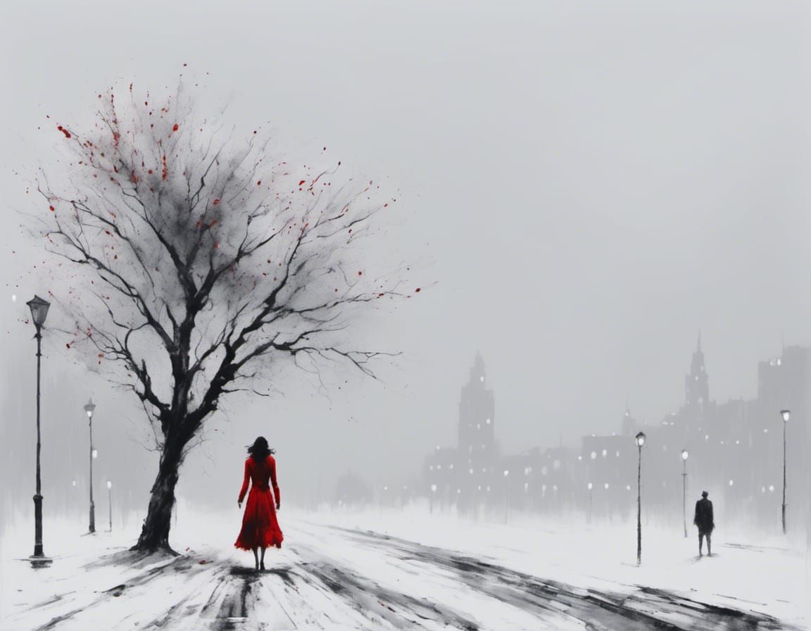 Mysterious Woman in Red Dress, Film Noir Style
