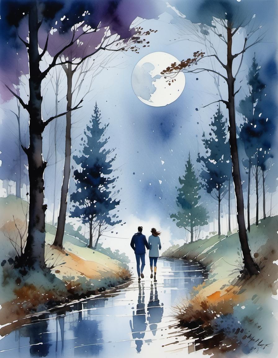 a young couple in love running laughing holding hands throug...