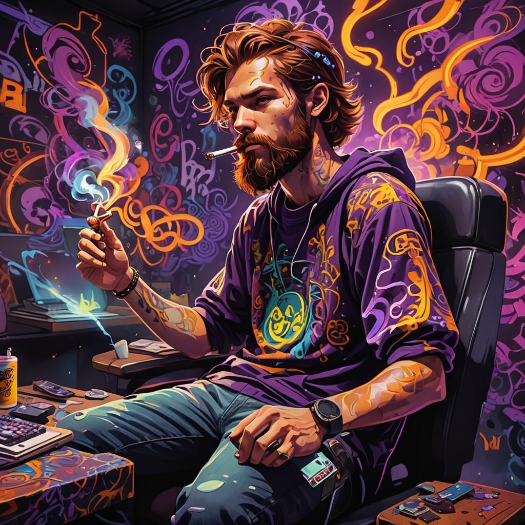 Gamer in Graffiti Art, Pop Art Style