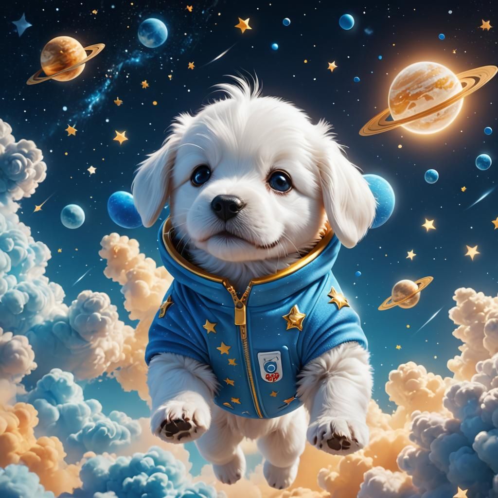 Cute 3D Puppy Soars in Space