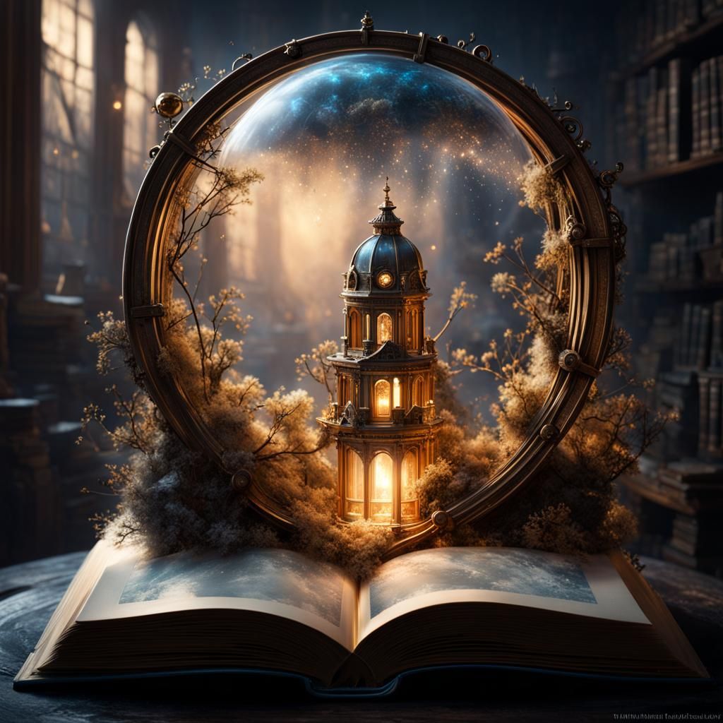 Steampunk Winter World Emerging from Book