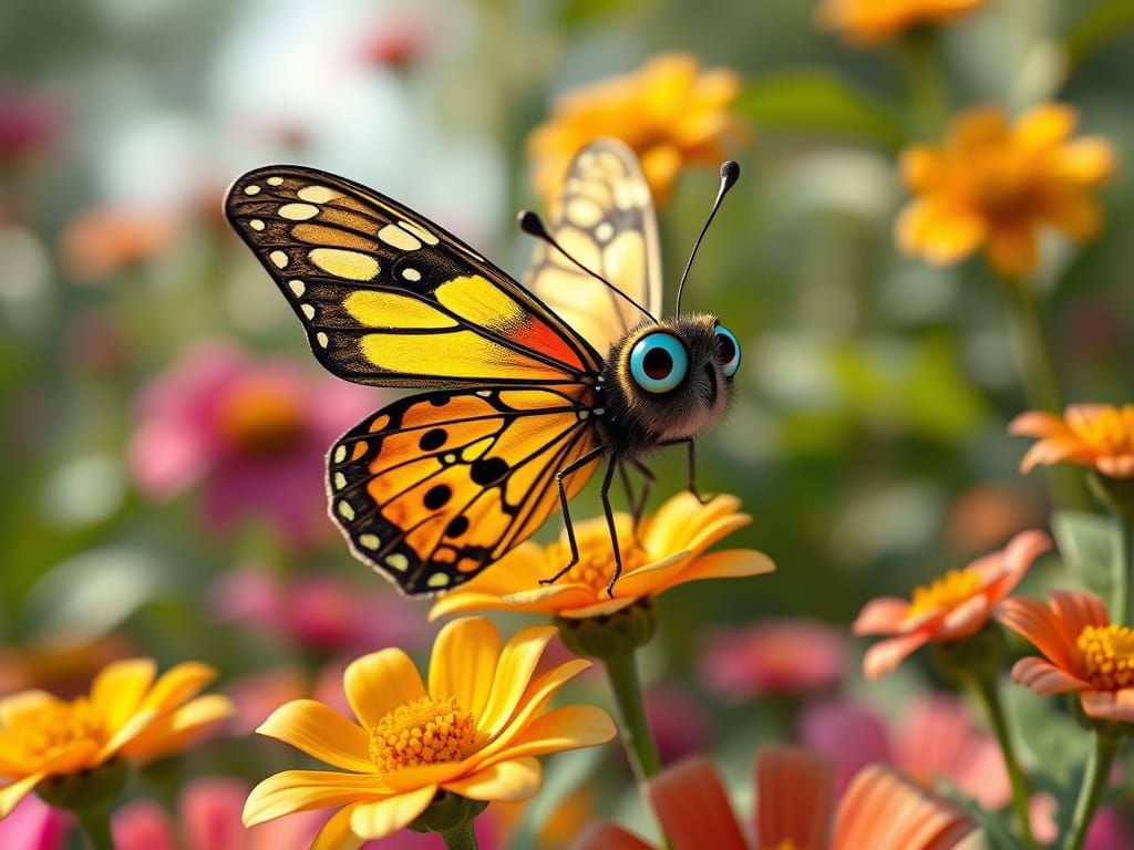 Confused Butterfly in Plastic Garden, Pixar Style