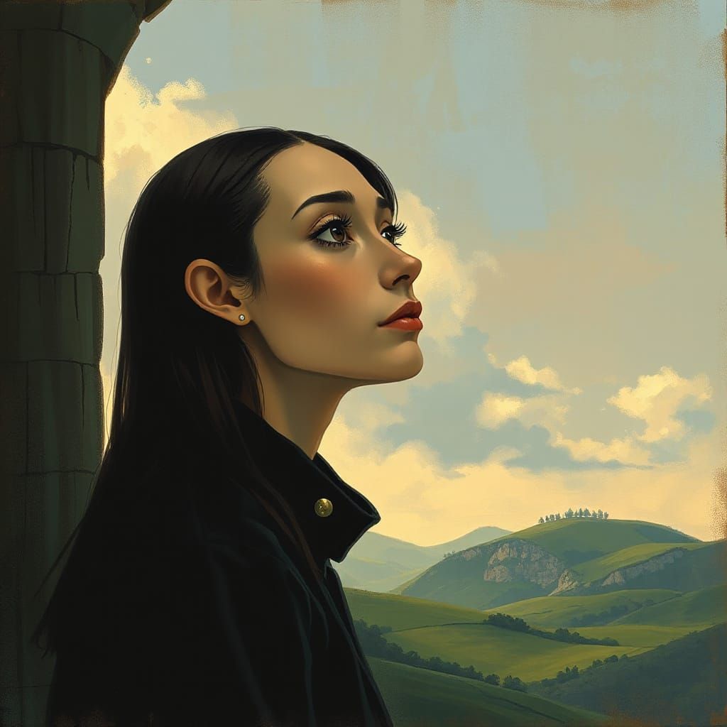 Melancholic Portrait in Modigliani & Ghibli Style