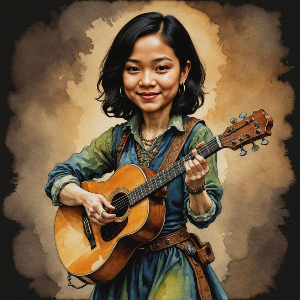 Fantasy Halfling Musician in Watercolor Comic Style