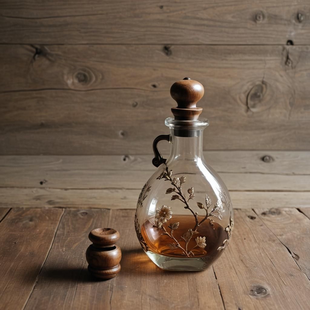 Elegant Glass Flask with Wooden Accents