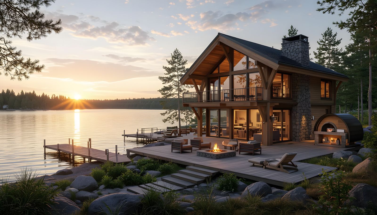 Scandinavian Lakeside Timber Home with Sunset Views