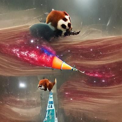 Red Panda Astronaut on Rocket Ship