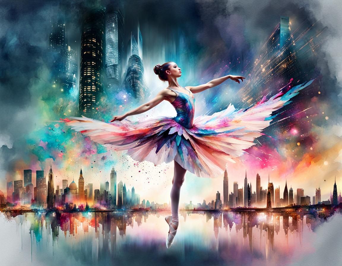 Fantasy Ballet Landscape in Watercolor Style