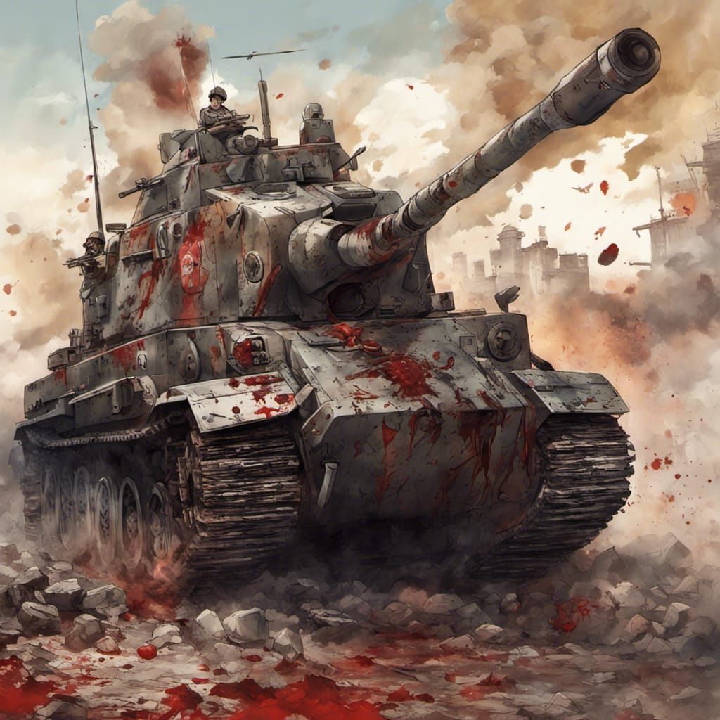Zombified Tiger Tank Spewing Gore in Anime Style
