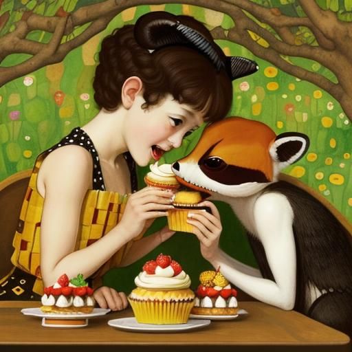 Anteaters Enjoying Cupcakes: Whimsical Watercolor Illustrati...