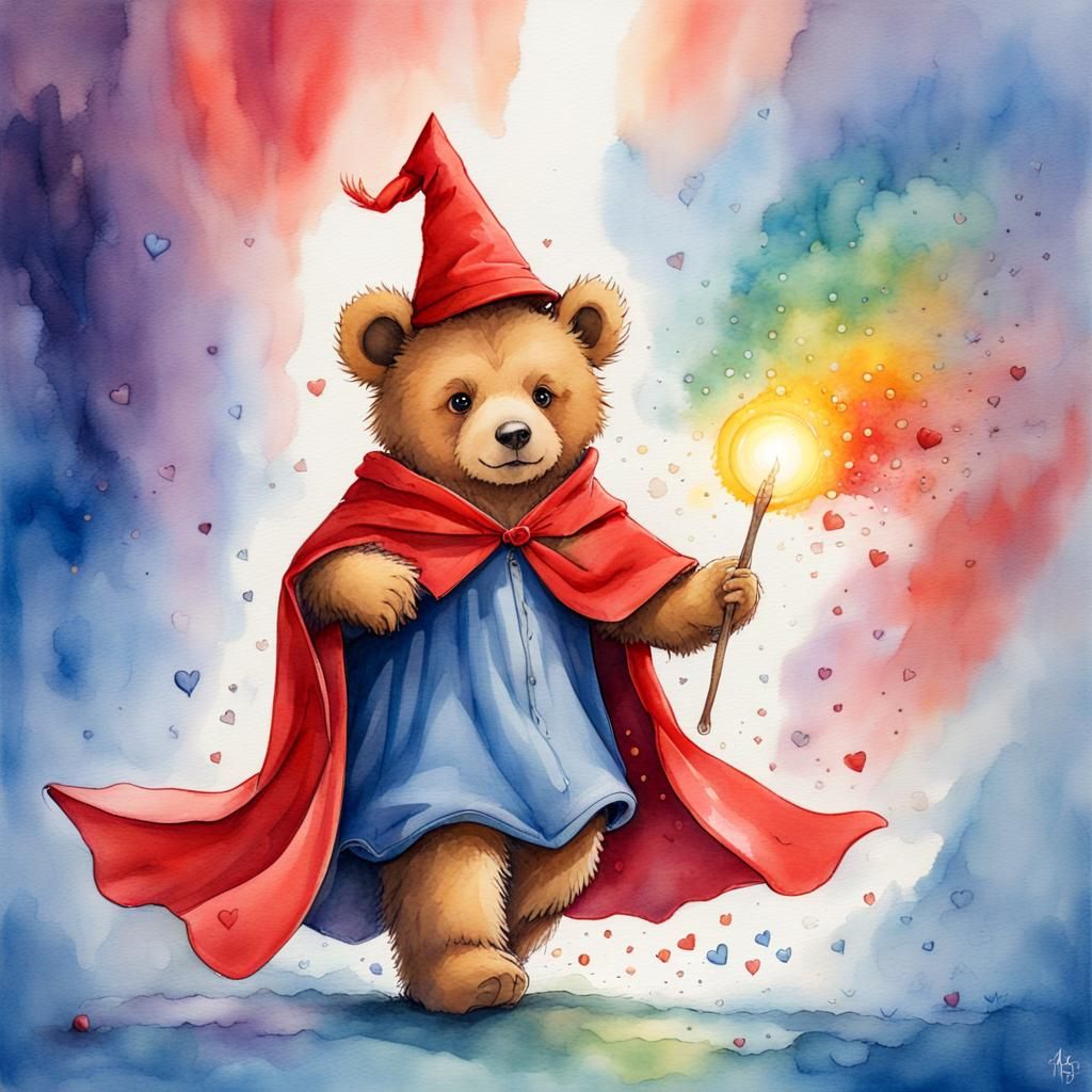 Magical Teddy Bear Wizard Casting a Spell