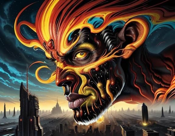 Colossal Titan Face in Cosmic Storm: Fantasy Art