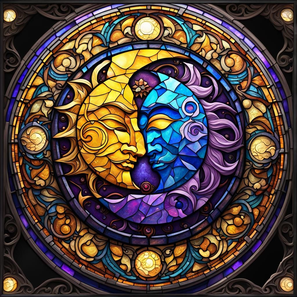 Stained Glass Sun and Moon Yin Yang