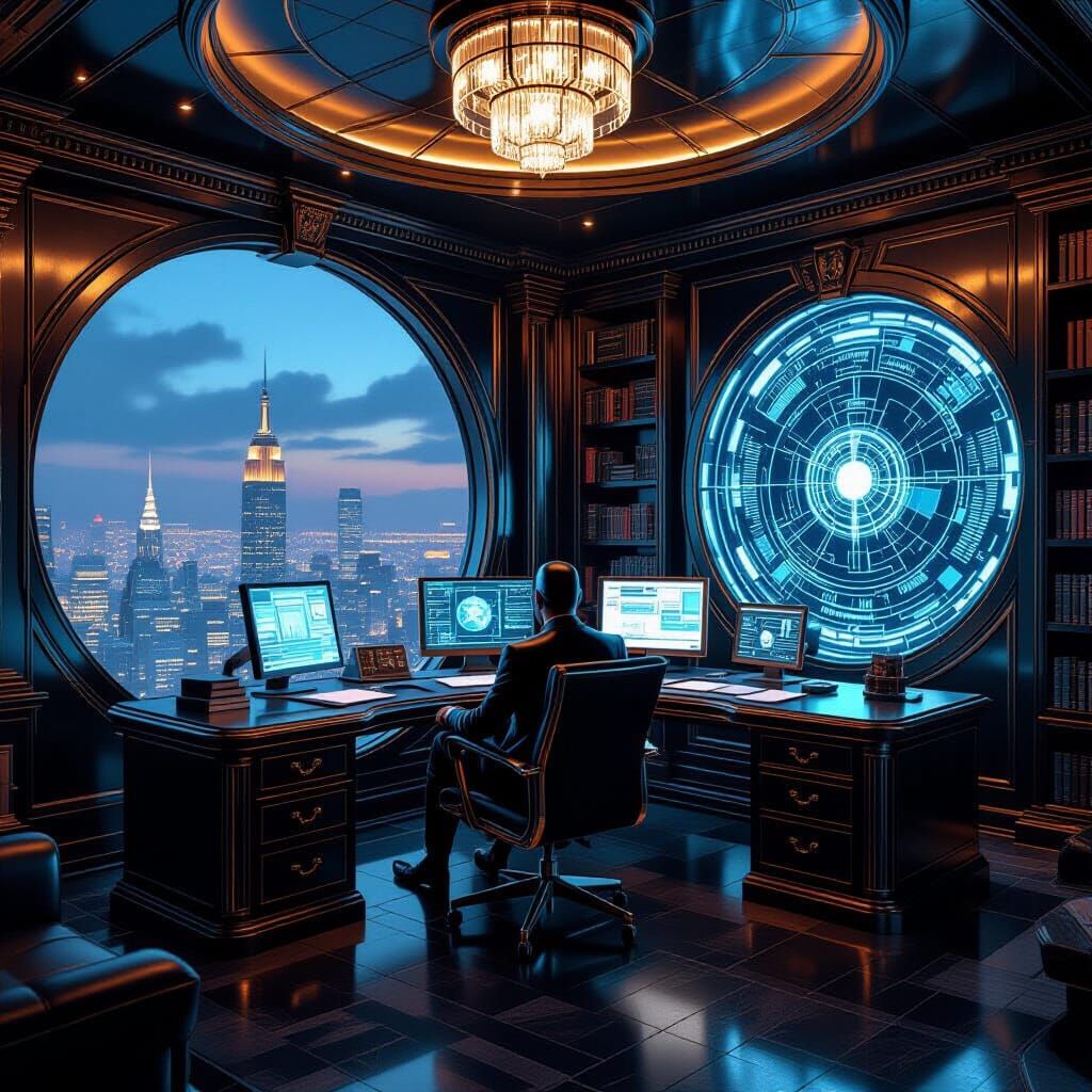 Art Deco Penthouse Command Center as Supervillain Lair