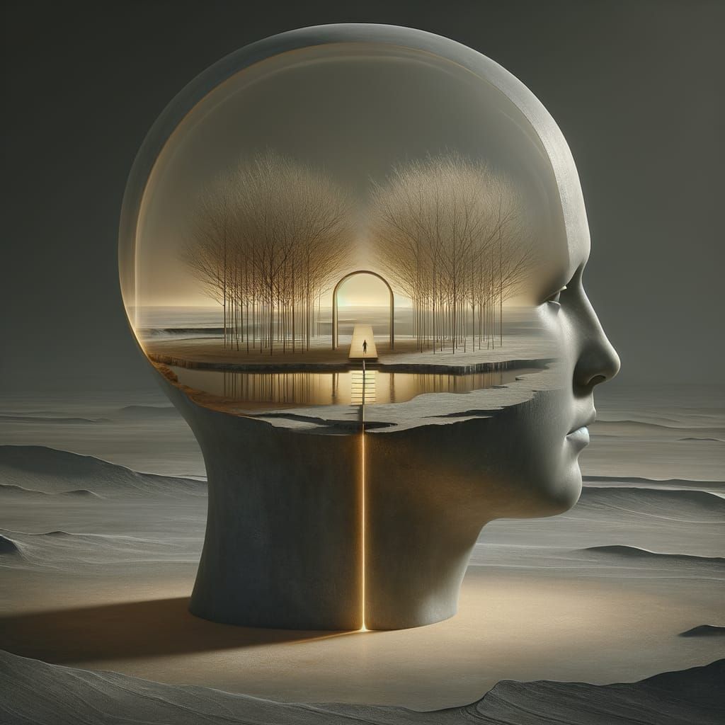 Surreal Head with Inner Landscape as Painterly Minimalism