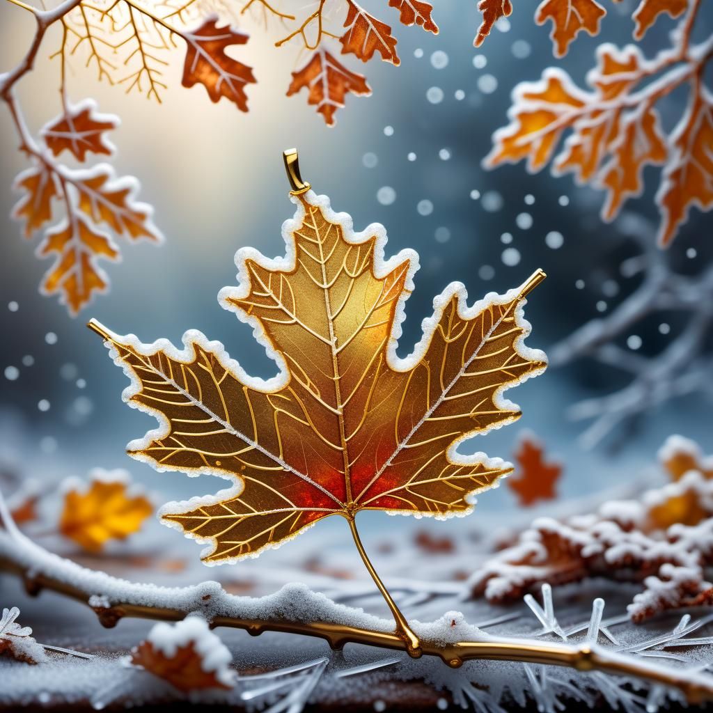 Golden Frost on a Colorful Fall Leaf