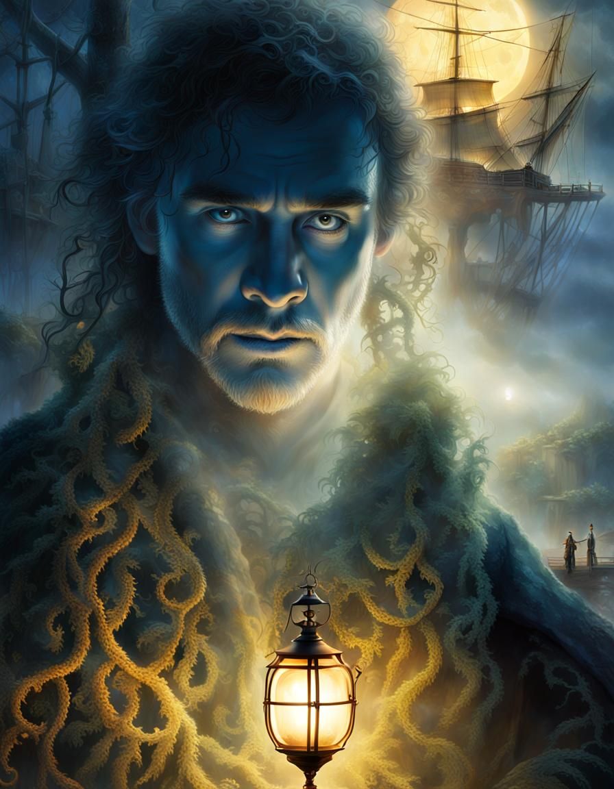 Ethereal Pirate Portrait in Moonlit Mist