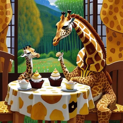 Giraffes Eating Cupcakes: Whimsical Watercolor Illustration