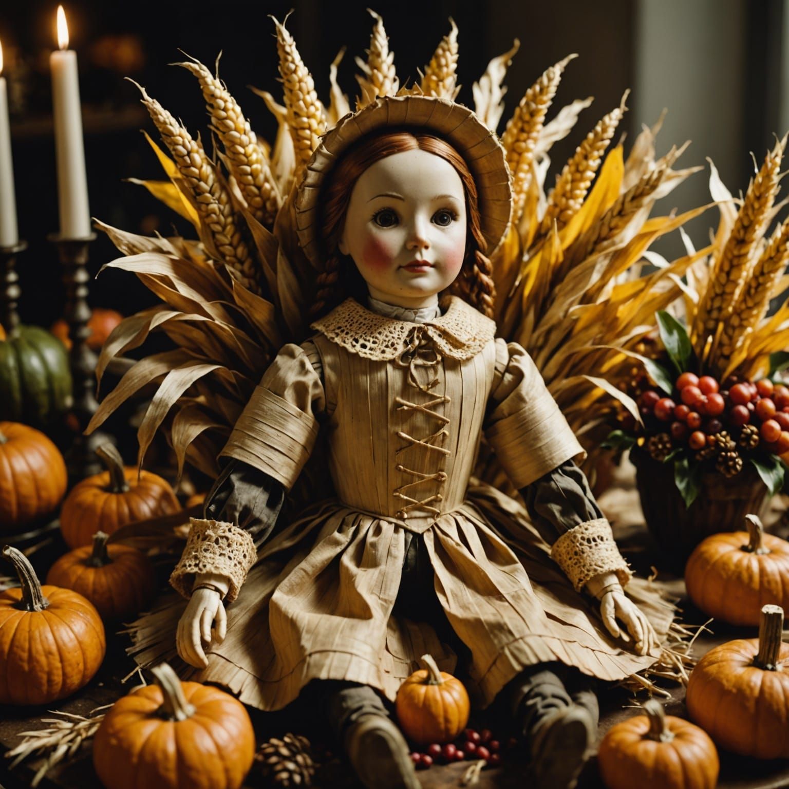 Puritan Corn Husk Dolls in Thanksgiving Centerpiece