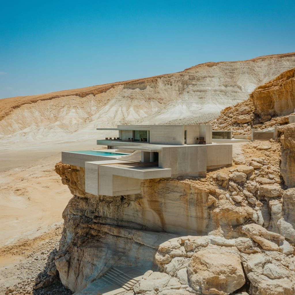 Modernist Cliffside House Overlooking Desert Landscape