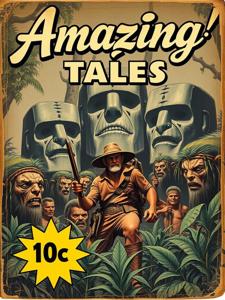 Savage Jungle Explorer in Retro Futuristic Pulp Magazine Sty...