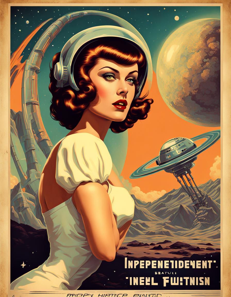 Retro Futurism Pinup: Independent Woman on Alien Planet