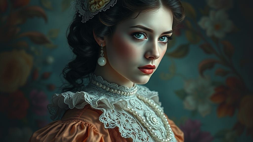 Victorian Lady in Charcoal Drawing, Melancholic and Ethereal