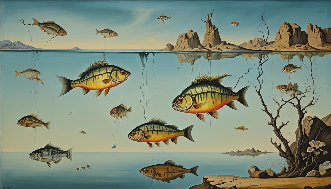 Surreal Perch Fish in Underwater Pond: Dali Style