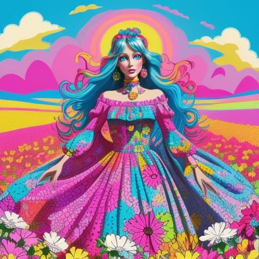 Psychedelic Hippie Barbie in Vibrant Colors