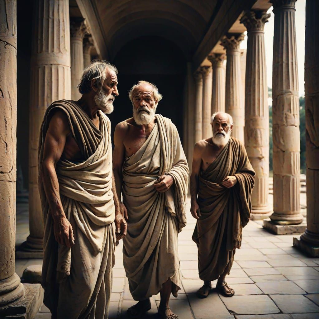 Ancient Greek Philosophers Stroll Along the Stoa of Attalos