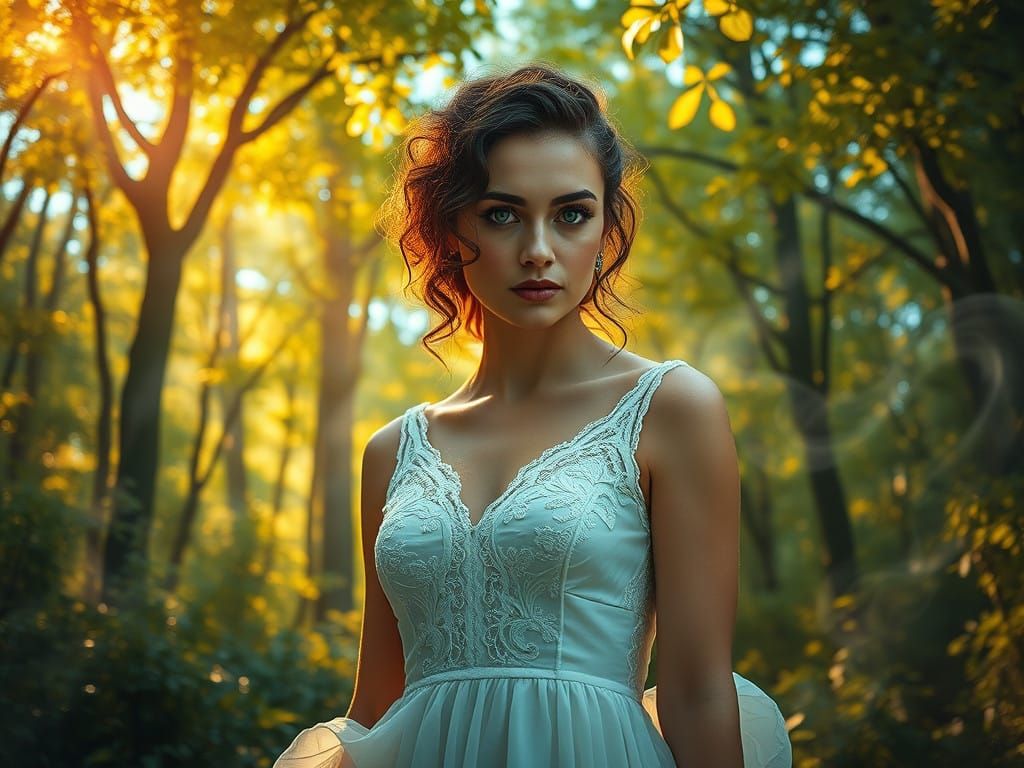 Ethereal Forest Goddess in Surreal, Vibrant Landscapes