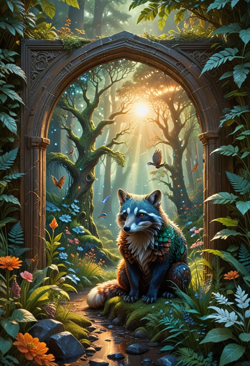 Gothic Windows to the Wild: A Serene, Emerald-Hued Journey