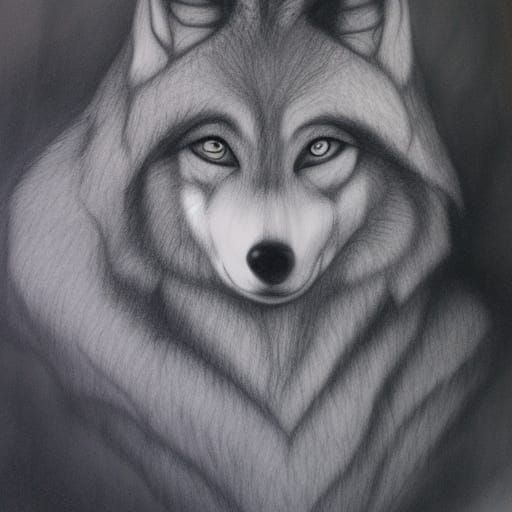 Hyperdetailed Charcoal Drawing of a Wolf Girl