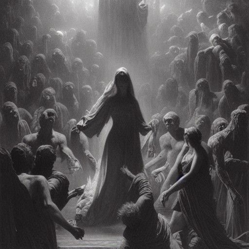 Woman Ablaze Surrounded by Cultists in Horror Style