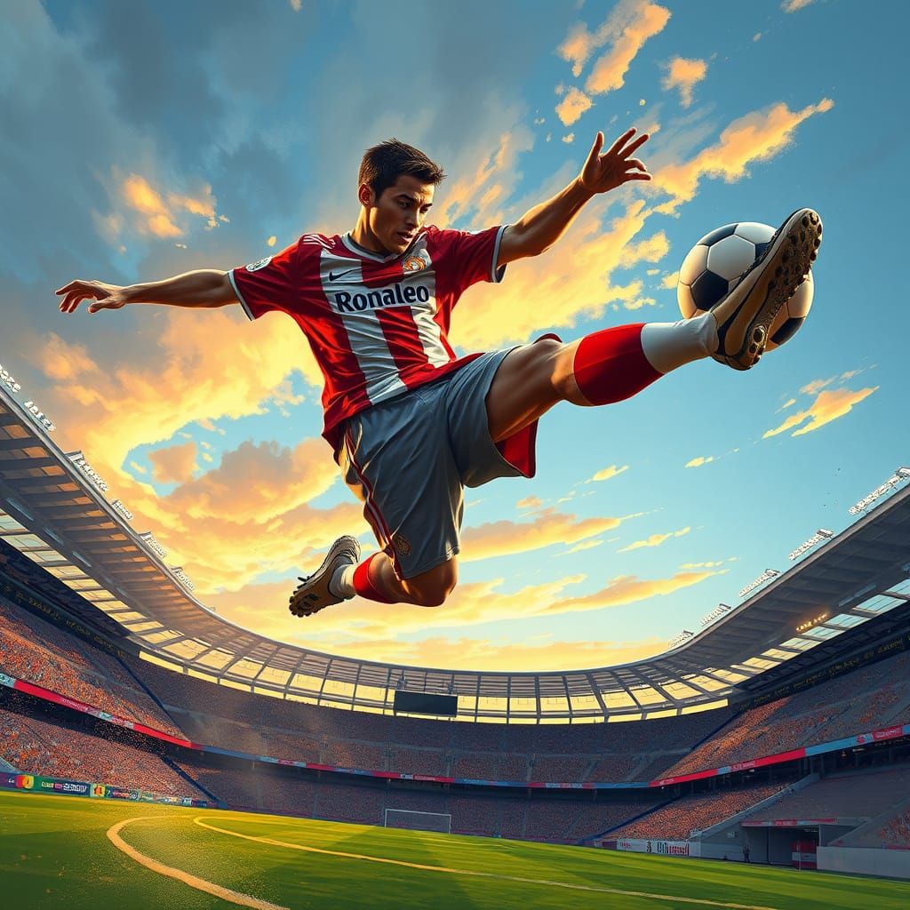 Cristiano Ronaldo Performs a Dynamic Bicycle Kick in Mid-Air