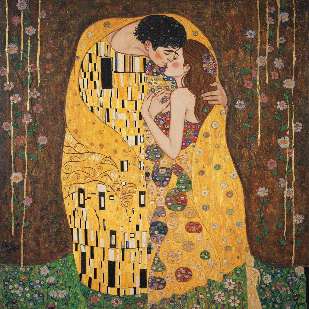 Passsionate Embrace: A Klimt-Inspired Impasto Painting