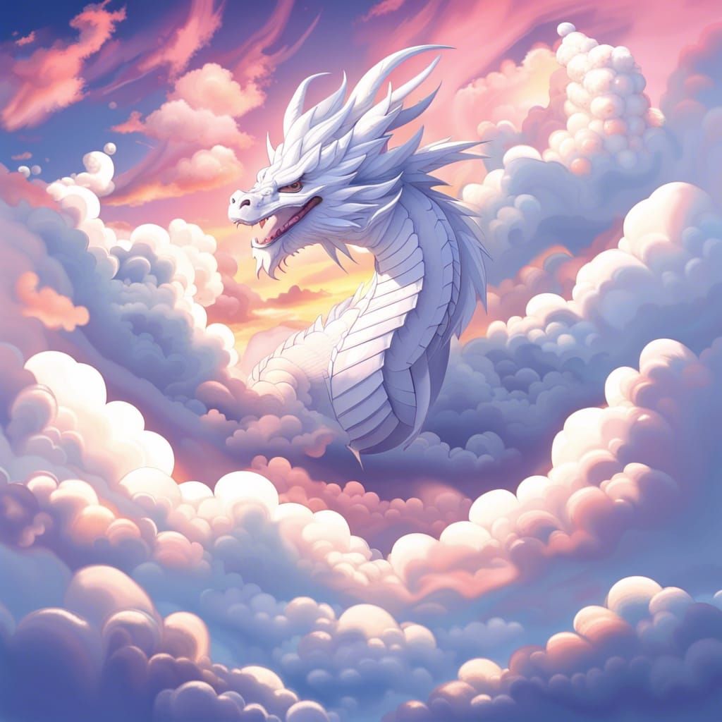 Cloud Dragon Soaring Through Sunset Sky