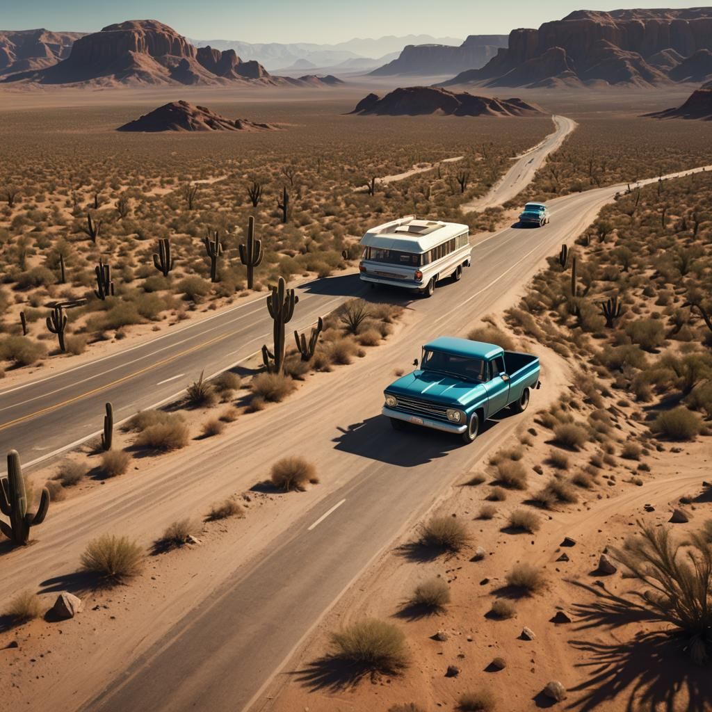 Classic Chevy Pickup on Desert Highway: Detailed Matte Paint...