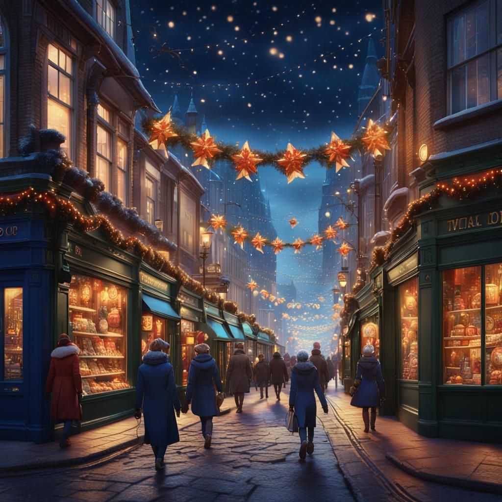 Christmas Shoppers in London Cityscape