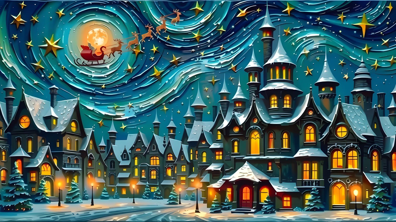 Mystical Snow-Dusted Cityscape on Christmas Eve