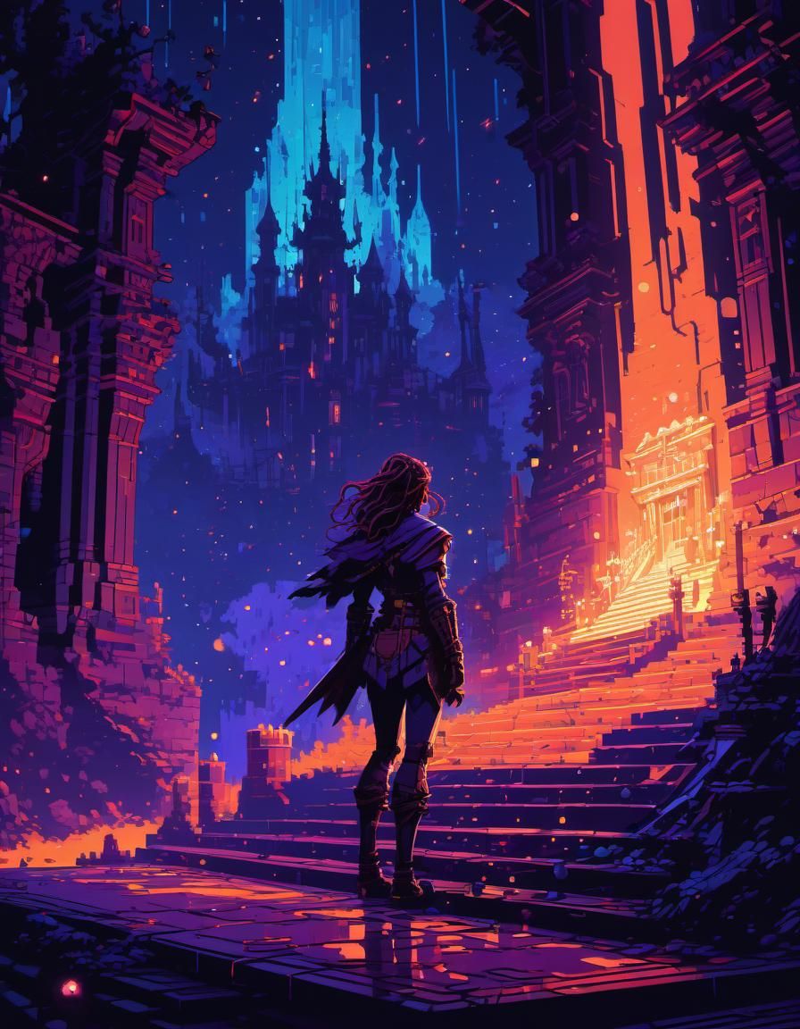 Fantasy Girl Casting Magic in 16-bit Pixel Art