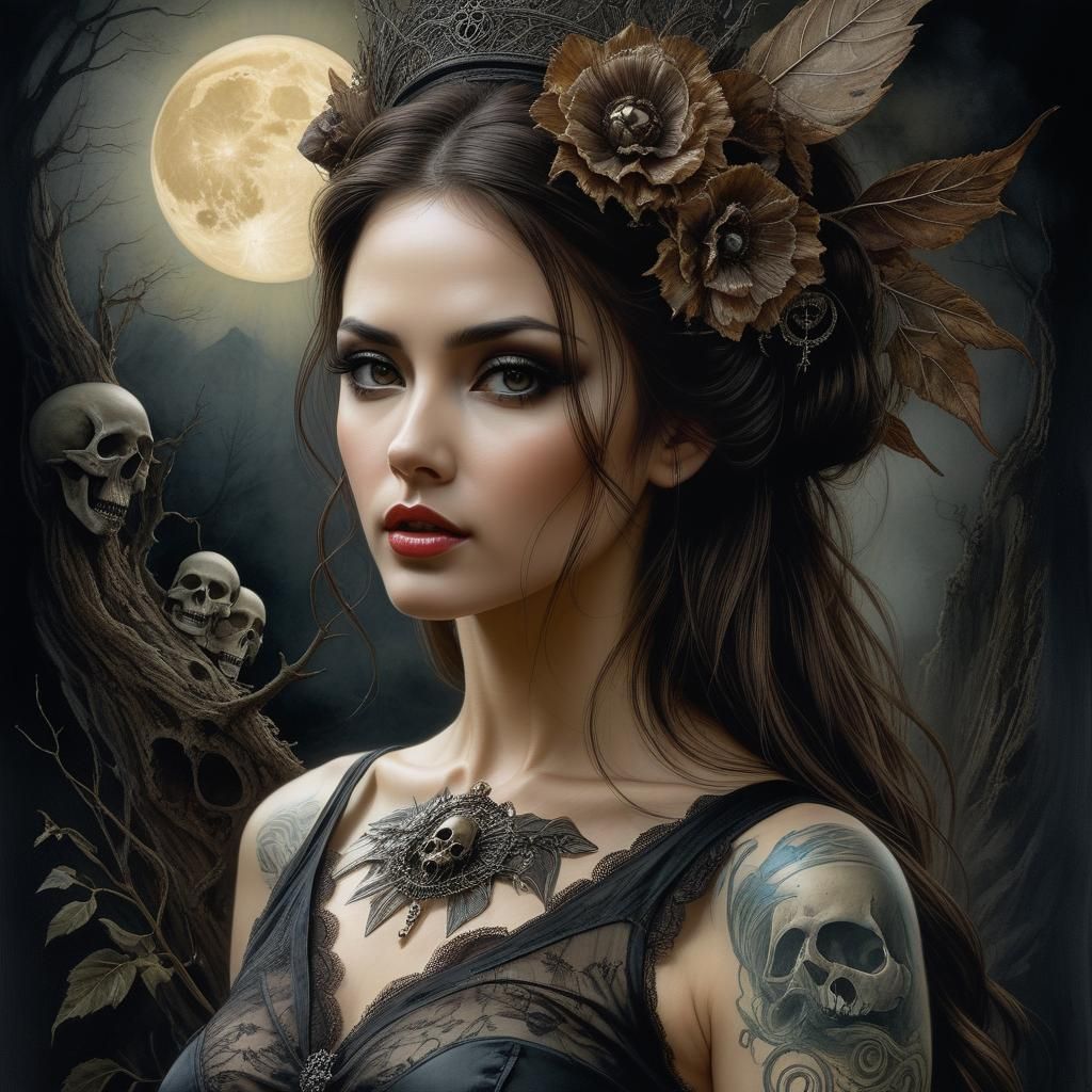 Golgothan Surreal Pinup Maiden in Dark Fantasy Painting