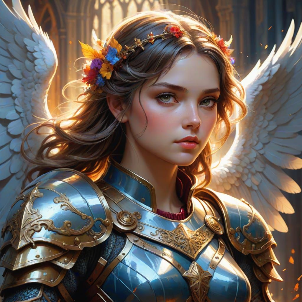 Heroic Angel Knight in Vibrant Triadic Colors