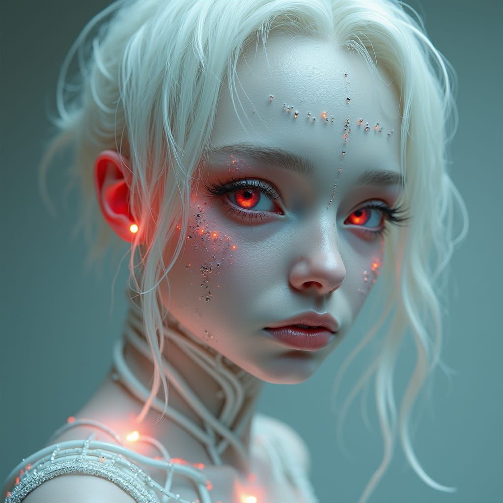 Surreal Hyperrealistic Portrait of a Cyborg Albino Human