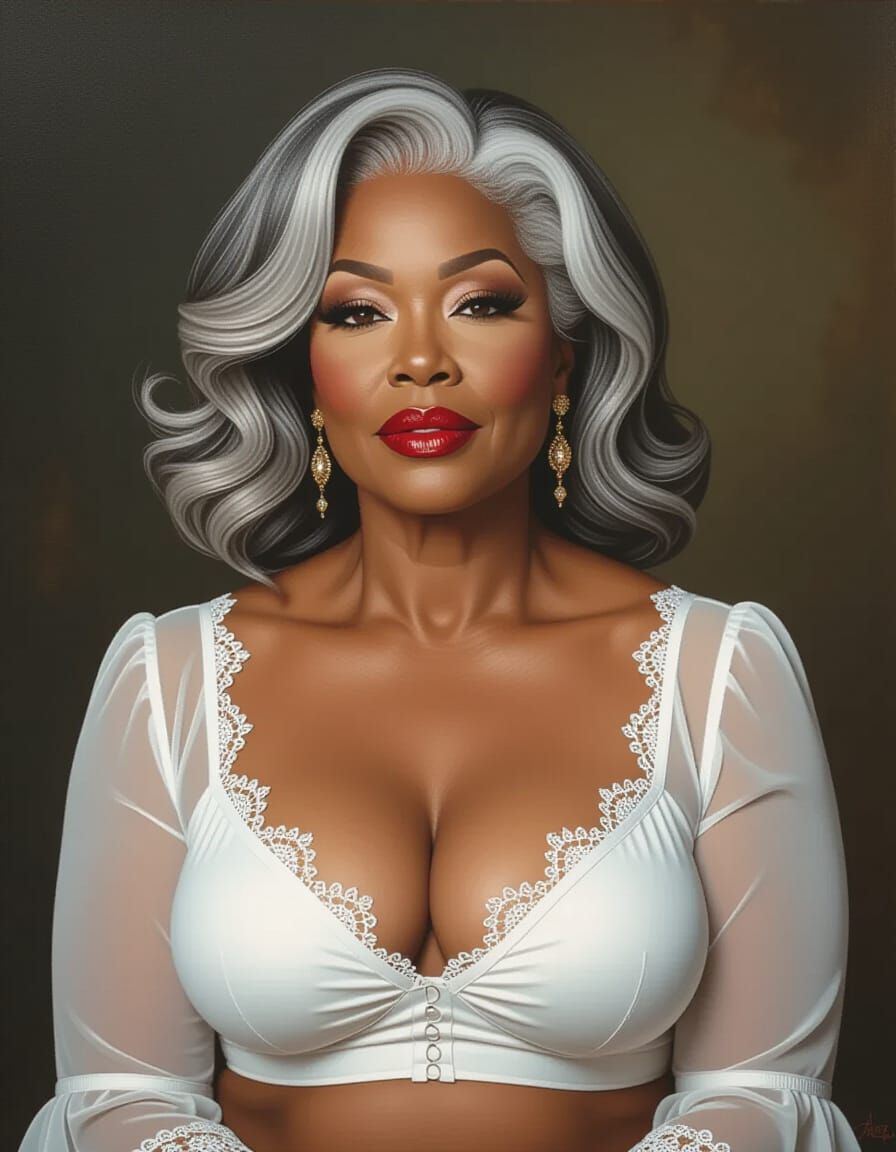 Elegant Portrait of a Black Woman in Oil Paint Style