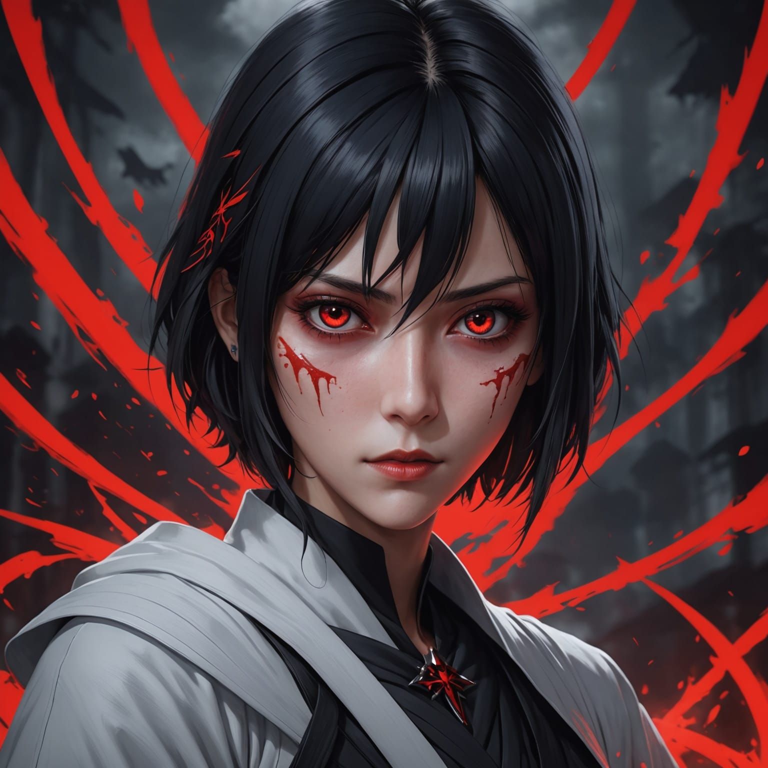 Ethereal Gothic Vampire in Cyberpunk Anime Style