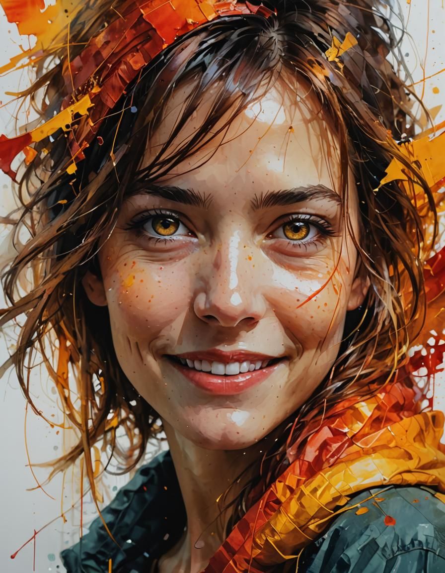 Smiling Woman Portrait in Surreal Digital Art Style