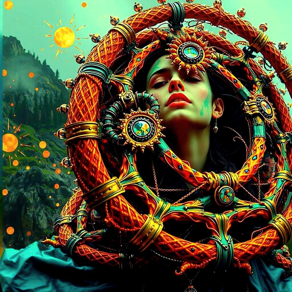 Majestic Woman at Light's Edge with Celestial Orbs